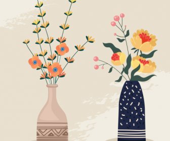 Vasos De Flores Decorativos Fundo Plano Retro Desenhado à Mão