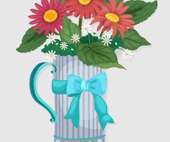 Decorative Flowerpot Icon Glass Sketch Colorful Classic Design