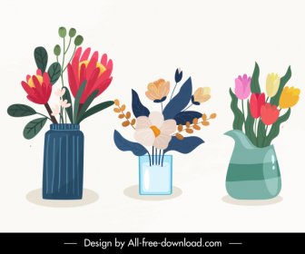 Decorative Flowers Icons Flat Colorful Classical Sketch