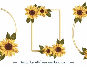 decorative frames templates elegant sunflowers petals sketch