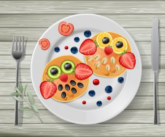 Decorative Fruits On Dish Vector Illustration