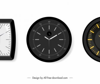 Decorative Hang Clock Icons Modern Design Flat Sketch