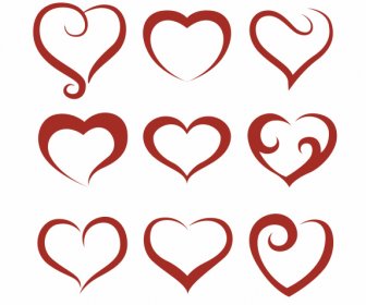 Decorative Hearts Icons Flat Curves Shapes Sketch