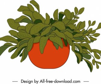 Dekorative Zimmerpflanze Ikone Klassisches Handgezeichnetes Design