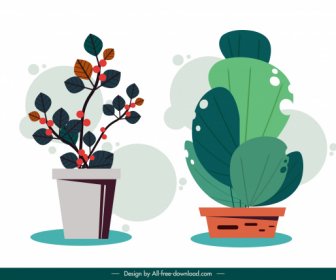 Decorative Houseplant Icons Colored Classical Flat Design