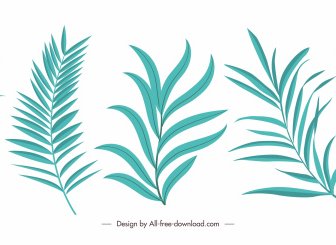 Decorative Leaf Icons Green Classical Handdrawn Design