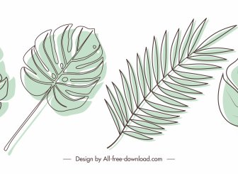 Decorative Leaf Icons Retro Handdrawn Sketch