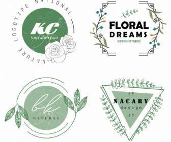 Dekorative Logotyp Retro Flach Handgezeichnete Pflanzen Formen