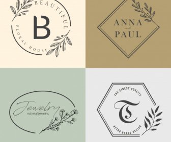 Logotipos Decorativos Plana Clásico Dibujado A Mano Botánica Boceto