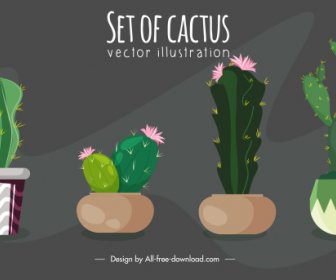 Decorative Plant Background Cactus Pots Sketch Colorful Classic