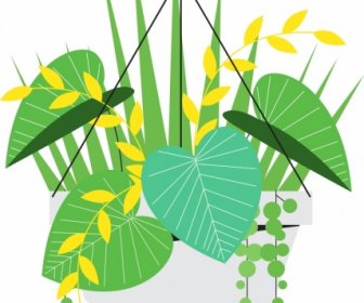 Dekorativer Pflanzenhintergrund Grün Gelb Blätter Symbole Dekor