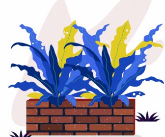 Decorative Plant Icon Brick Pottery Colored Classical Design