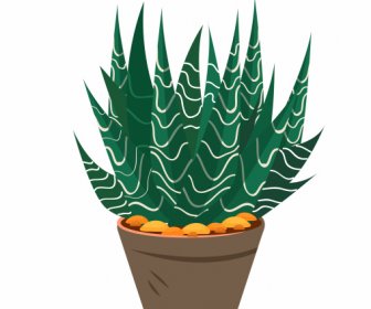 장식 식물 냄비 아이콘 신선한 녹색 나무 스케치