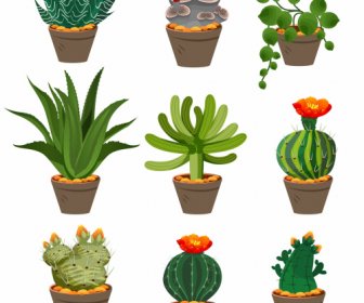 Decorative Plant Pot Icons Colorful Classic Design