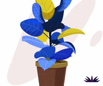Decorative Plant Pottery Icon Colored Leaves Classic Design