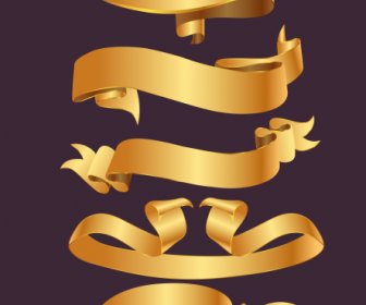 Decorative Ribbons Templates Shiny Golden 3d Shapes