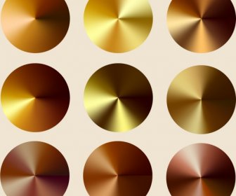 Decorative Round Icons Shiny Golden Brown Design