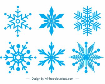 декоративные иконки снежинок синего плоского симметричного дизайна