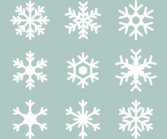 Decorative Snowflakes Icons Flat Symmetrical Shapes Sketch
