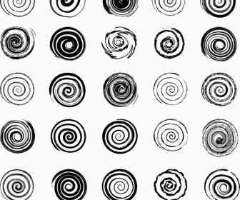 Plantillas De Curvas Espirales Decorativos Negro Diseño Retro Blanco