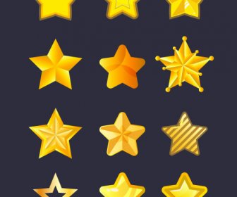 Decorative Stars Icons Modern Shiny Golden Shapes