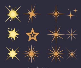 decorative stars icons sparkling sketch flat classic