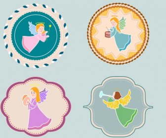 Decorative Sticker Templates Female Angel Icon Flat Shapes