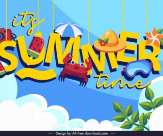 Decorative Summer Time Banner Hanging Texts Symbols Design