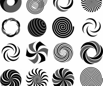 Decorative Swirled Icons Black White Twisted Sketch