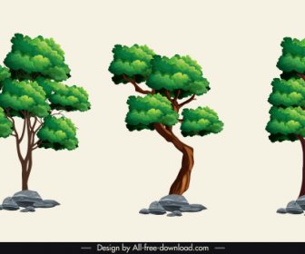 Decorative Trees Icons Colored Classic Sketch