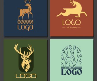 Logotipi Di Cervi Disegnati A Mano Schizzo Piatto 3d Disegno
