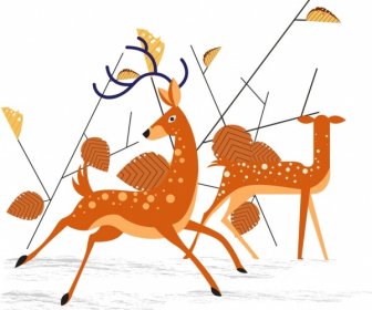 Cervi Animali Selvatici Pittura Schizzo Colorato Cartone Animato