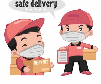 delivery advertising banner template man sketch cartoon characters