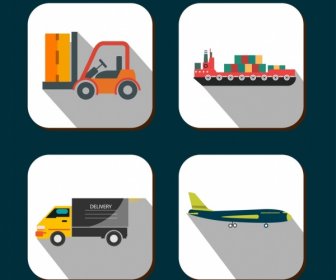 ícones De Entrega Do Forklift Caminhões De Avião Navio Símbolos Ornamento