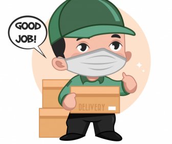 Delivery Job Icon Man Goods Sketch Cartoon Character