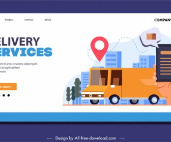 Delivery Service Webpage Template Van Smartphone Sketch