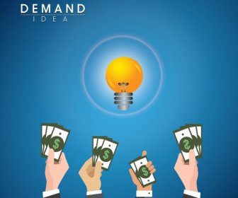Demand Idea Concept Bright Light Bulb Money Icons