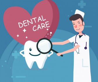 стоматологический рекламный баннер стоматолог зубные иконки мультфильм дизайн