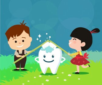 Dental Advertising Kids Stylized Tooth Icons Decor