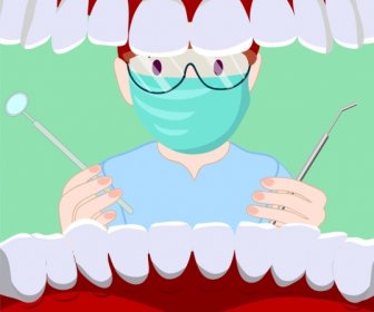 Dental Background Dentist Mouth Jaw Icons Cartoon Design