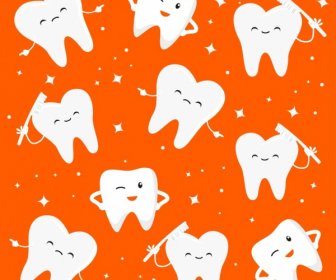 Dental Background Stylized Teeth Icons Cute Design