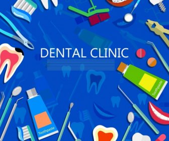 Dental Background Various Colored Icons Decoration