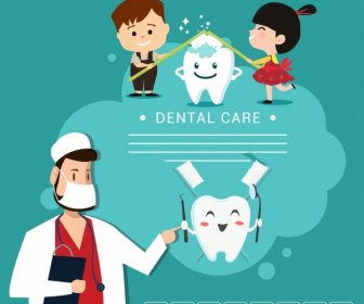Dental Banner Dentist Children Stylized Teeth Icons