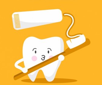 Dental Banner Stylized Tooth Toothbrush Tooth Paste Icons