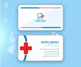 Dental Clinic Business Card Flat Bright Tooth Plus Cross Icon Sketch