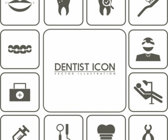 Isolamento Di Dental Design Elementi Icone Piane Bianco Nero