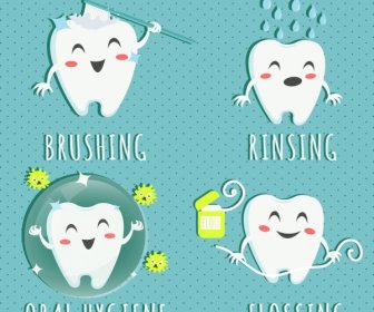 Dental Design Elements Cute Stylized Tooth Icons
