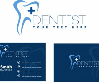 Dental Name Card Tooth Icon Sketch Blue Design