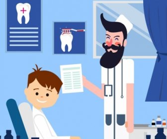 Zahnarbeit Hintergrund Zahnarzt Patient Symbole Zeichentrickfiguren