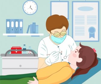 Dentist Work Background Colored Cartoon Design